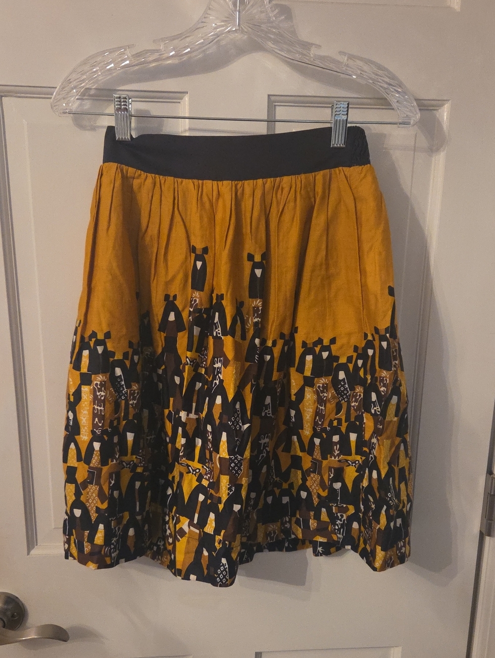 Anthropologie Mustard Yellow A-Line Skirt with Black Waistband
